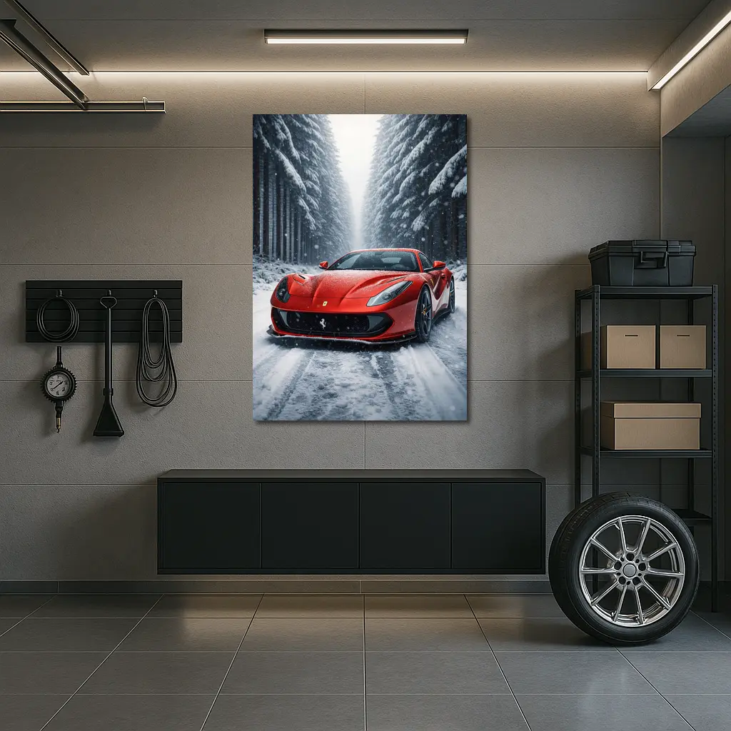 Ferrari 812 Superfast Red Snowy Forest – Wall Art
