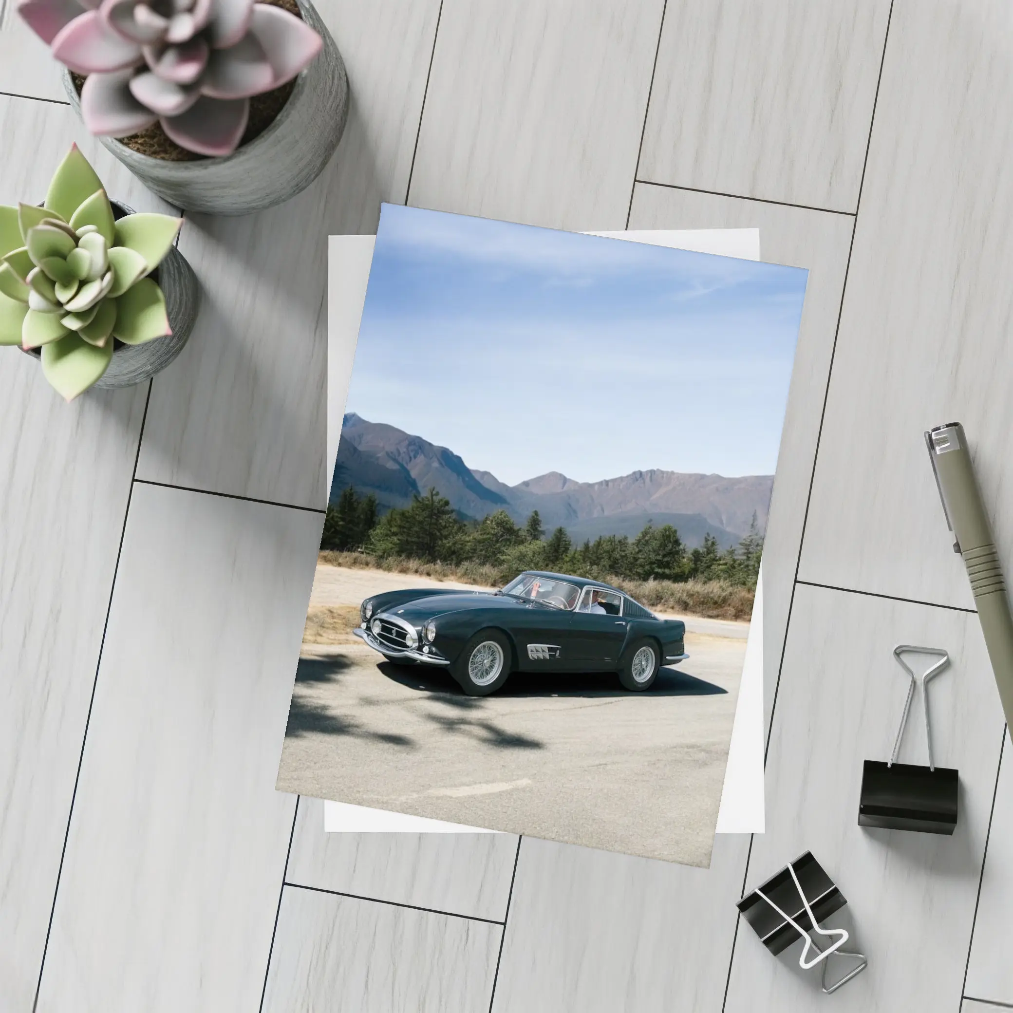 Ferrari Classic Dark Green Car Mountain Road – Postcards