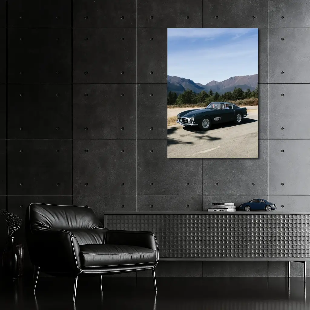 Ferrari Classic Dark Green Car Mountain Road – Wall Art