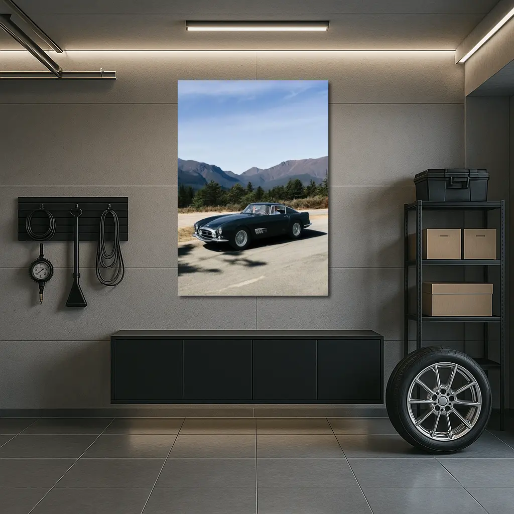 Ferrari Classic Dark Green Car Mountain Road – Wall Art