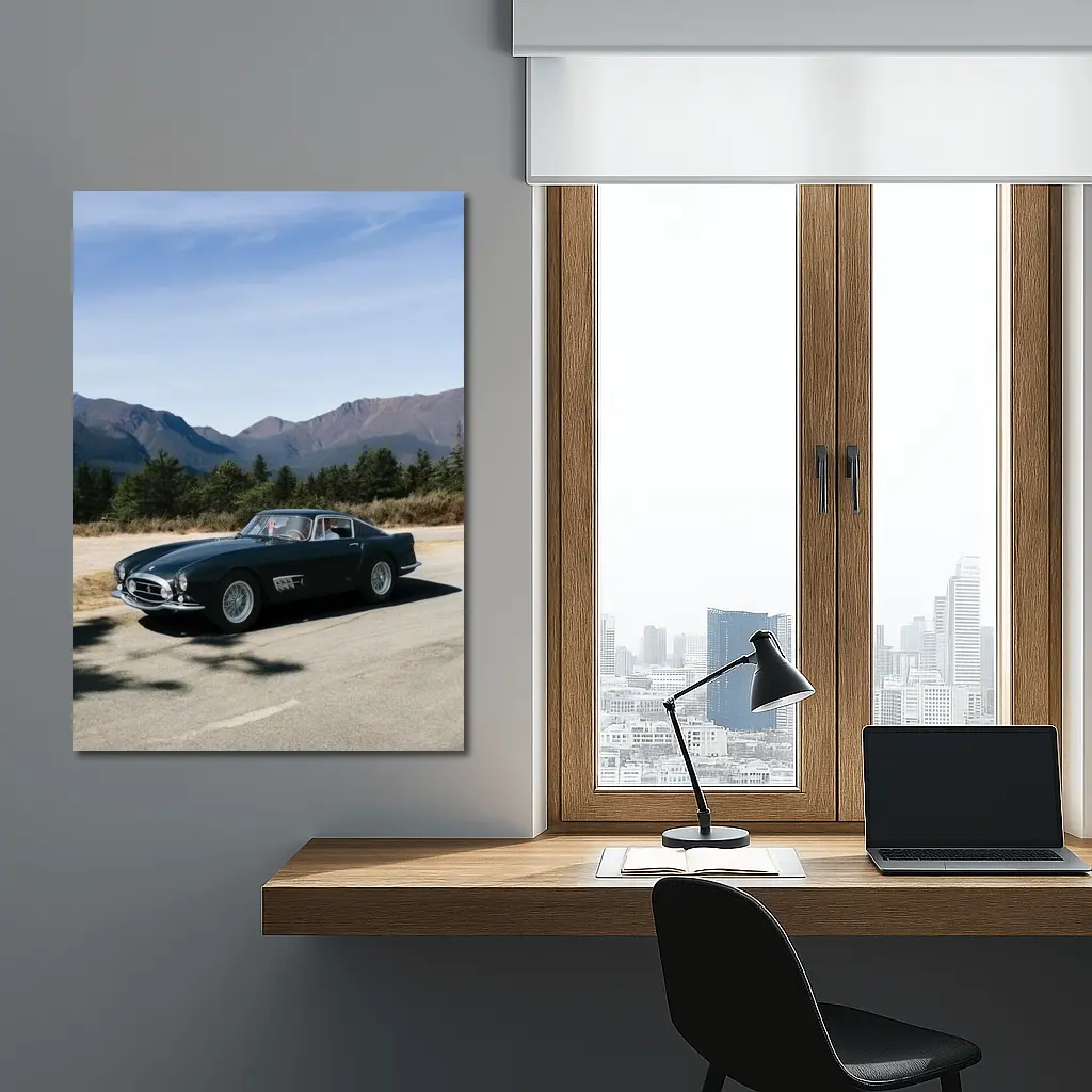 Ferrari Classic Dark Green Car Mountain Road – Wall Art