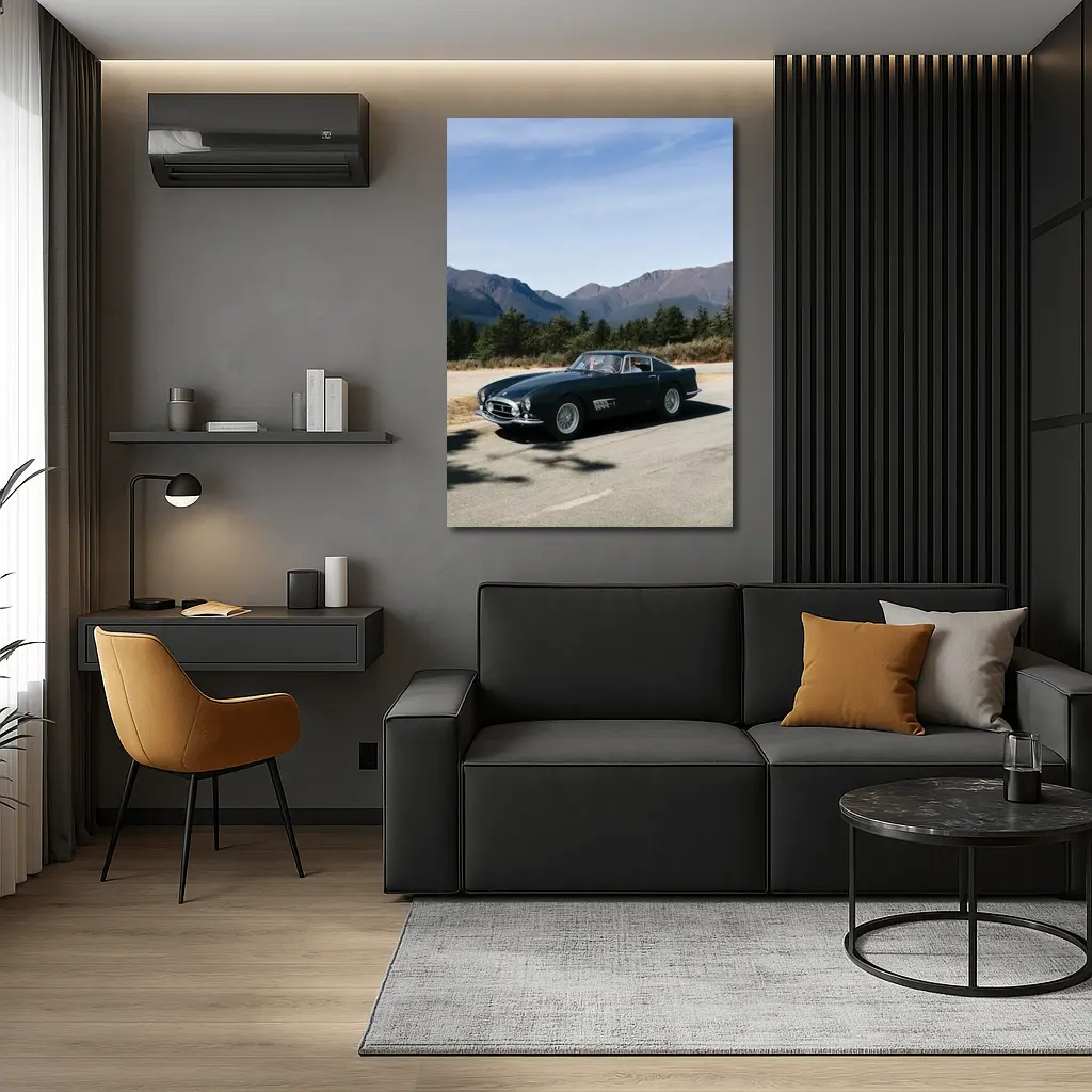 Ferrari Classic Dark Green Car Mountain Road – Wall Art