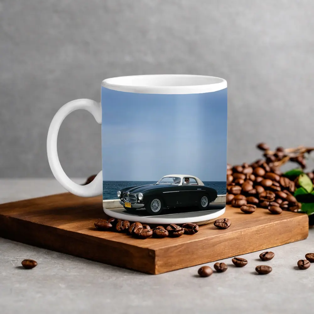 Classic Ferrari Coupe Driving Along Coastal Road – Mugs