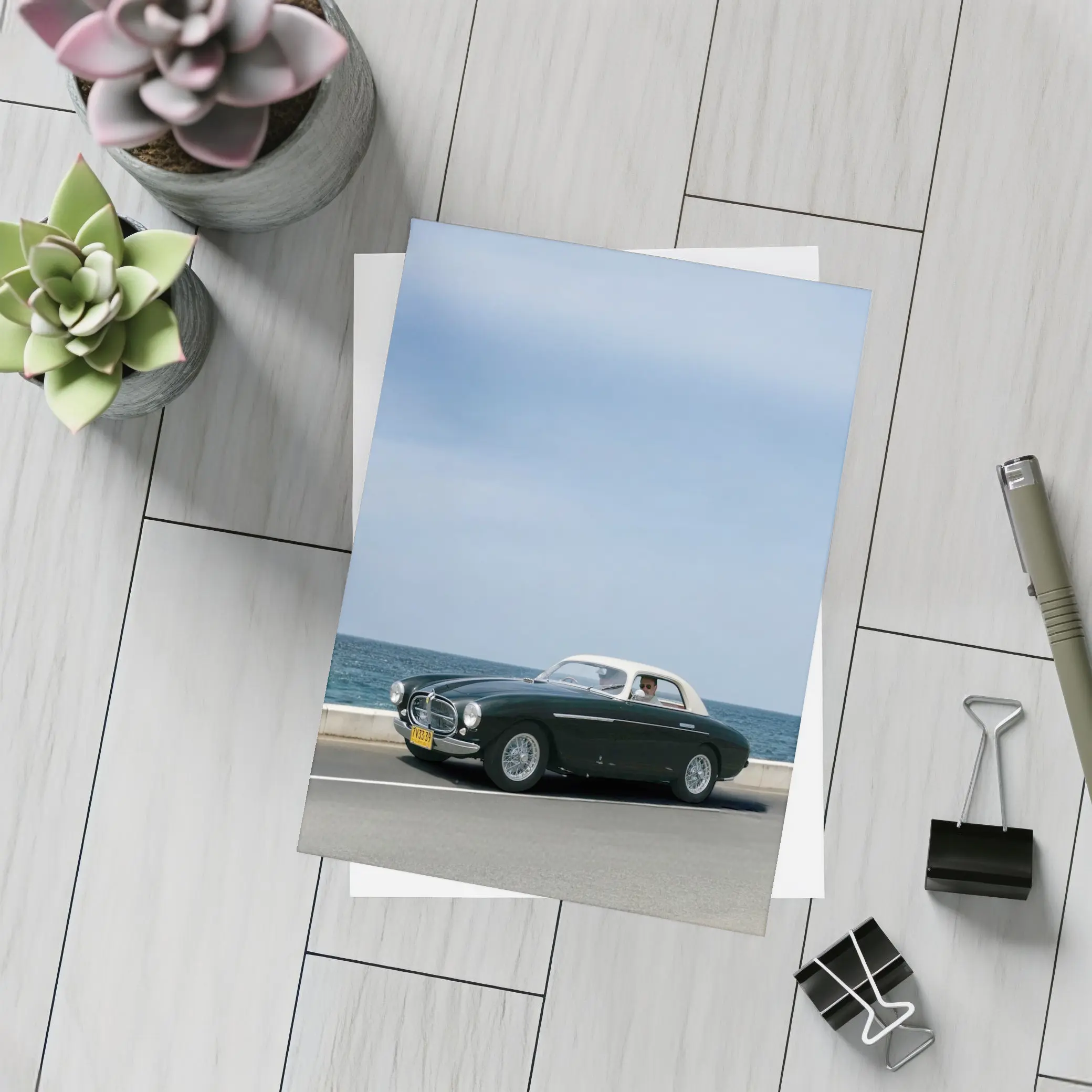 Classic Ferrari Coupe Driving Along Coastal Road – Postcards