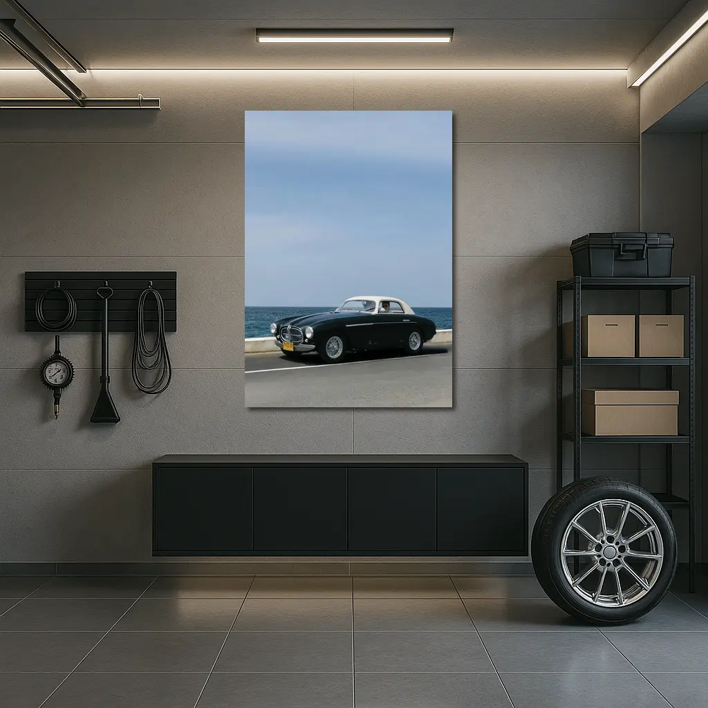 Classic Ferrari Coupe Driving Along Coastal Road – Wall Art