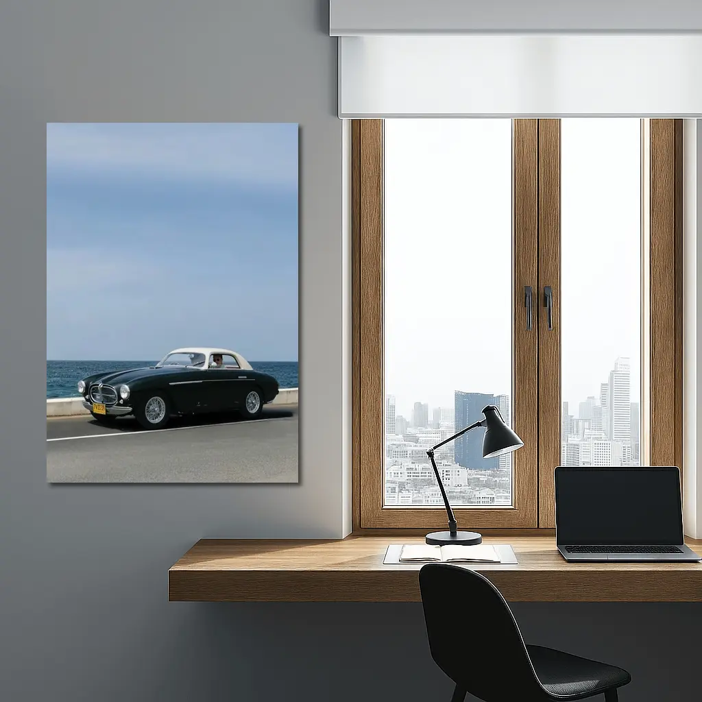 Classic Ferrari Coupe Driving Along Coastal Road – Wall Art