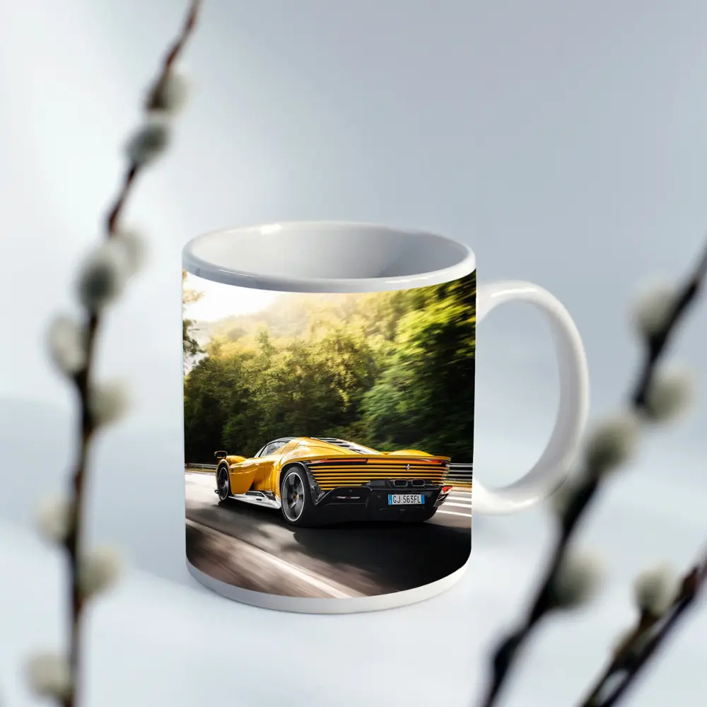 Ferrari Daytona SP3 Yellow On Road – Mugs