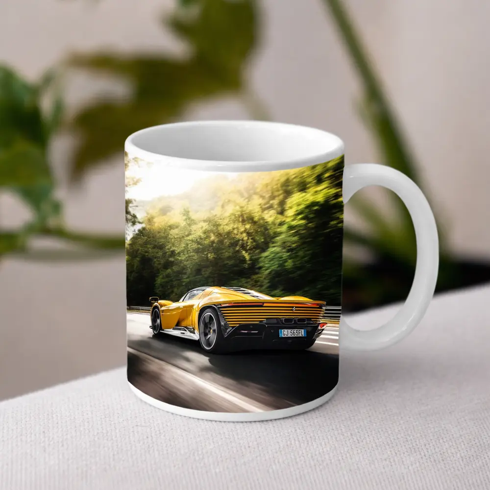 Ferrari Daytona SP3 Yellow On Road – Mugs