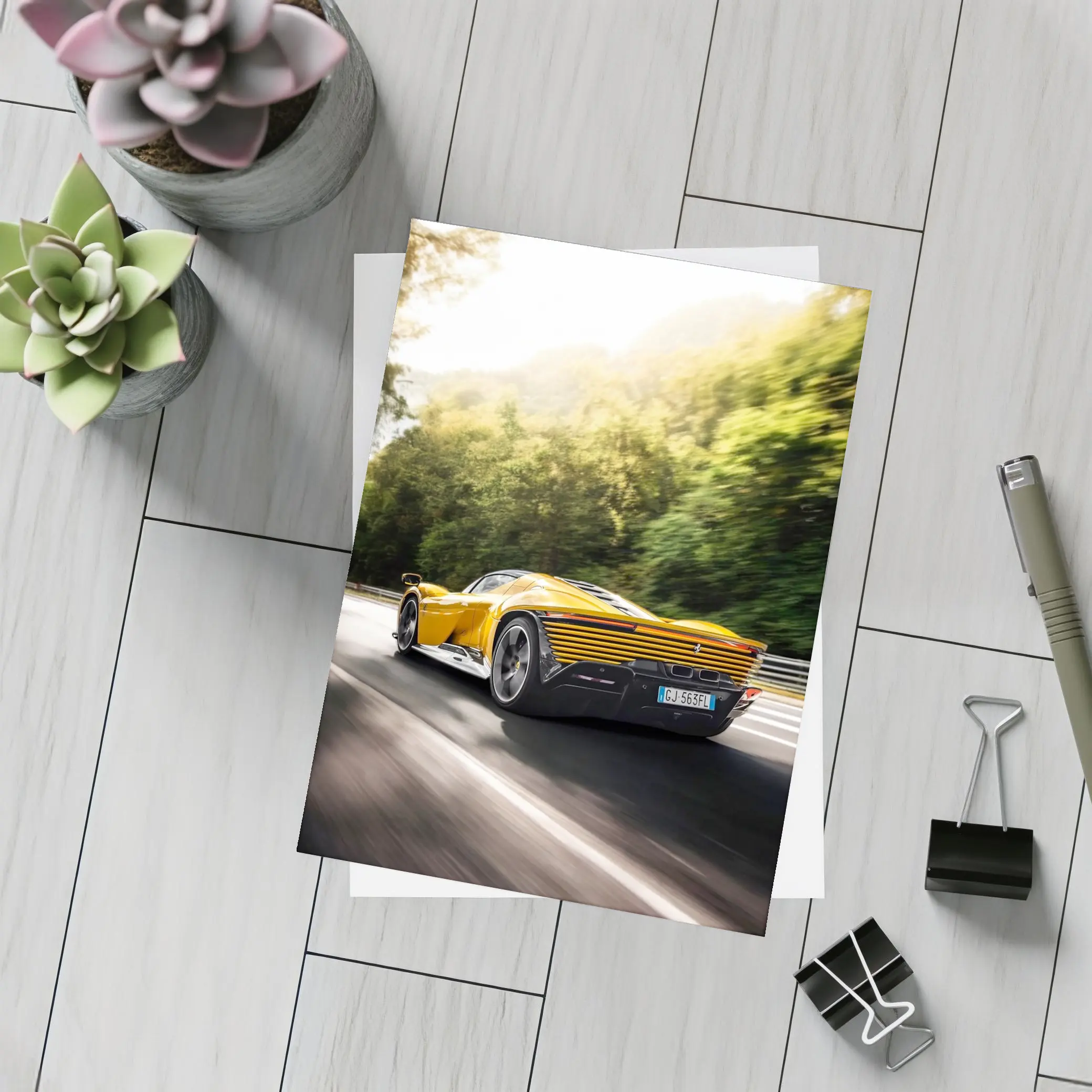 Ferrari Daytona SP3 Yellow On Road – Postcards