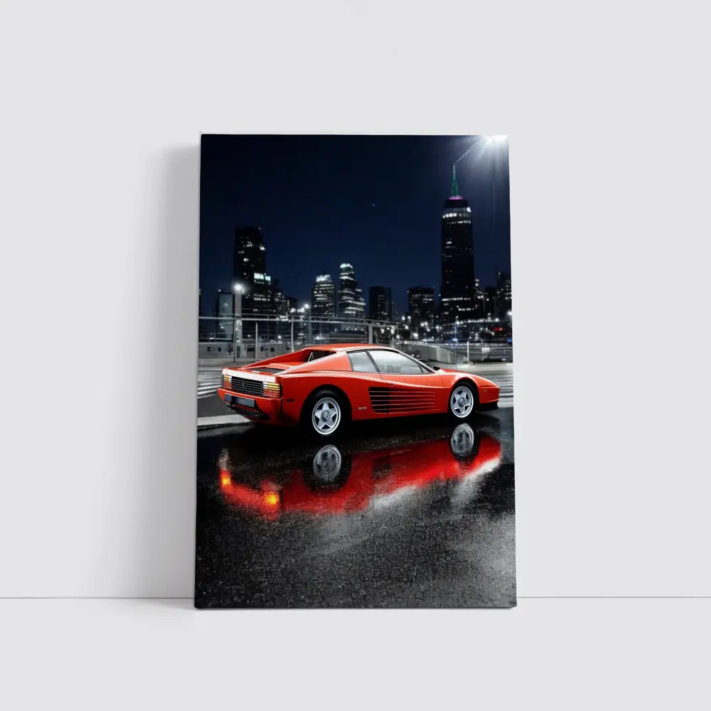 Ferrari Testarossa Red Wet Night City – Wall Art
