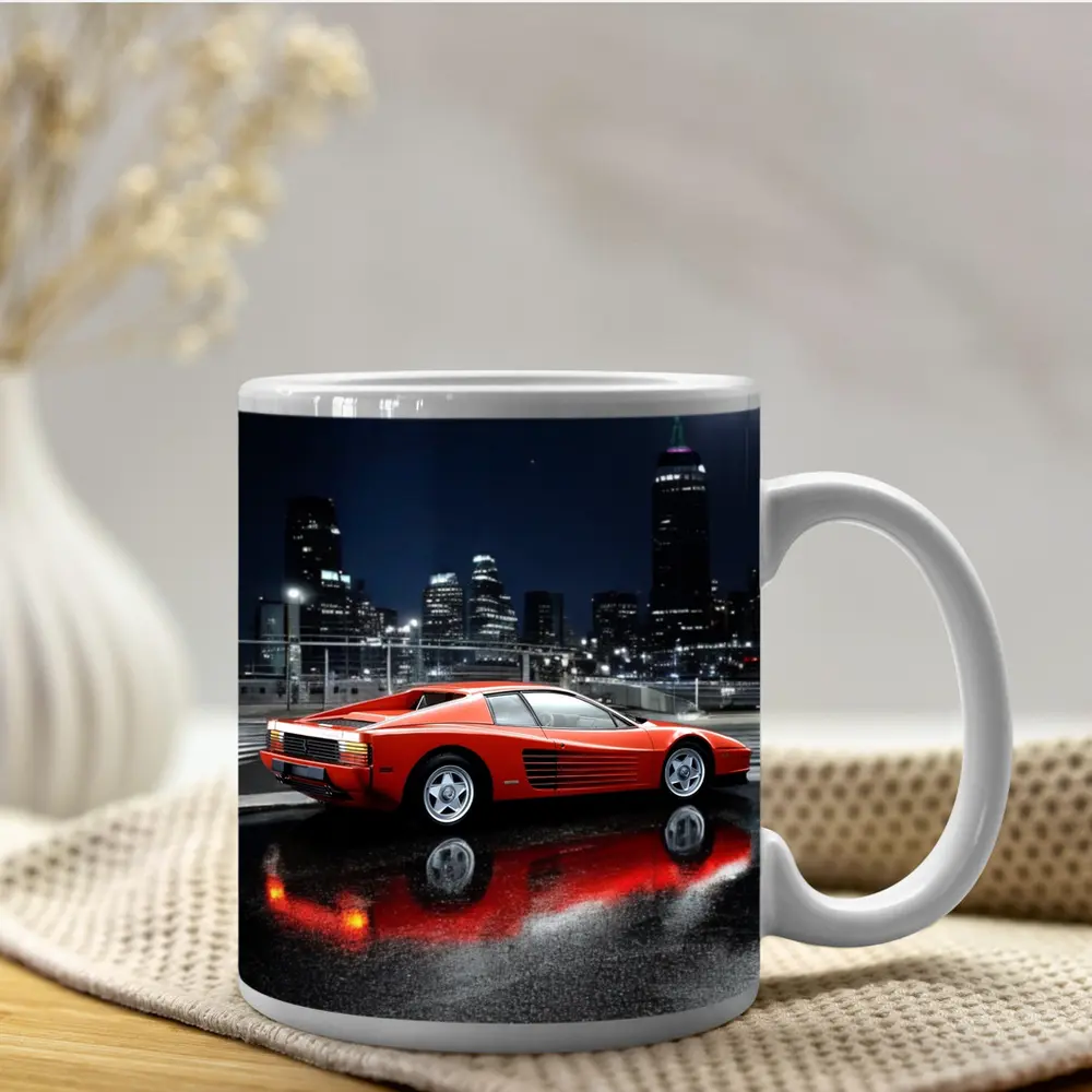 Ferrari Testarossa Red Wet Night City – Mugs