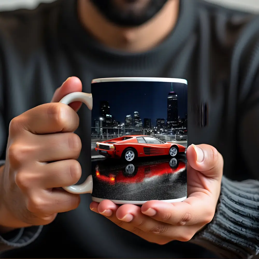 Ferrari Testarossa Red Wet Night City – Mugs