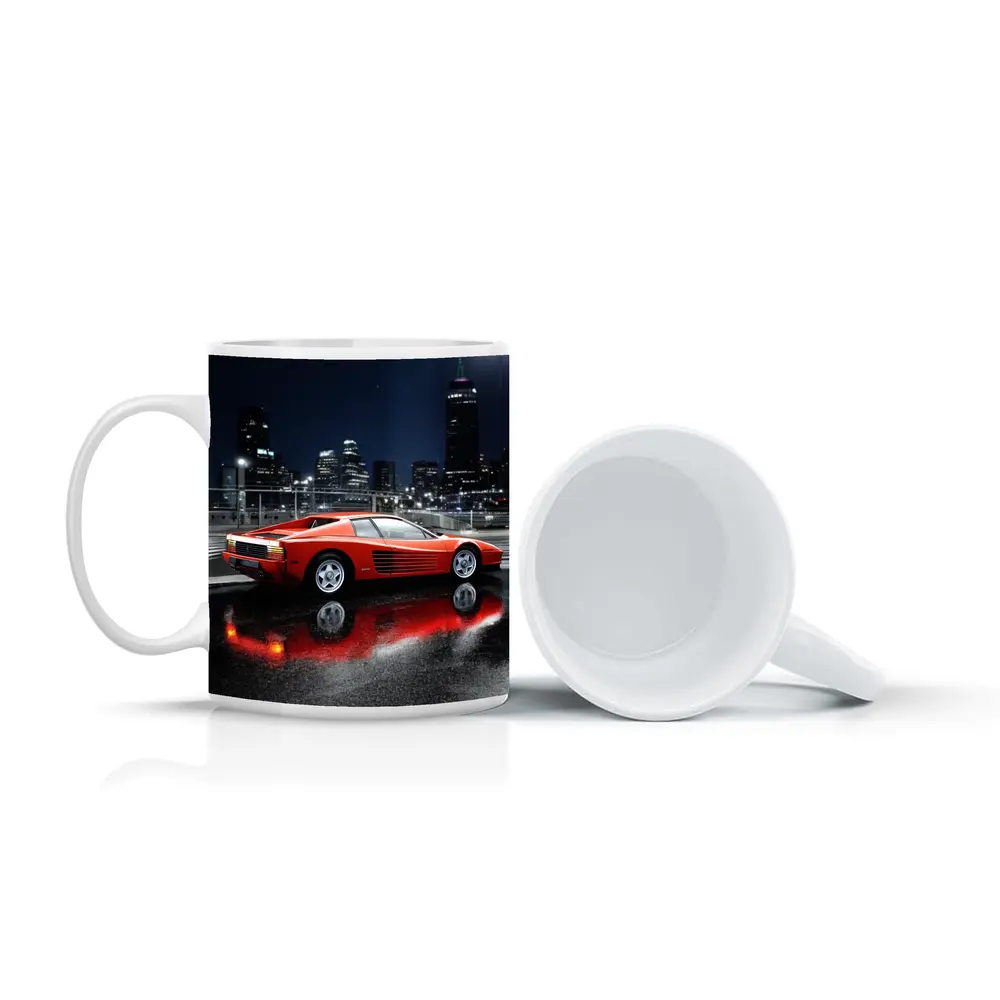 Ferrari Testarossa Red Wet Night City – Mugs