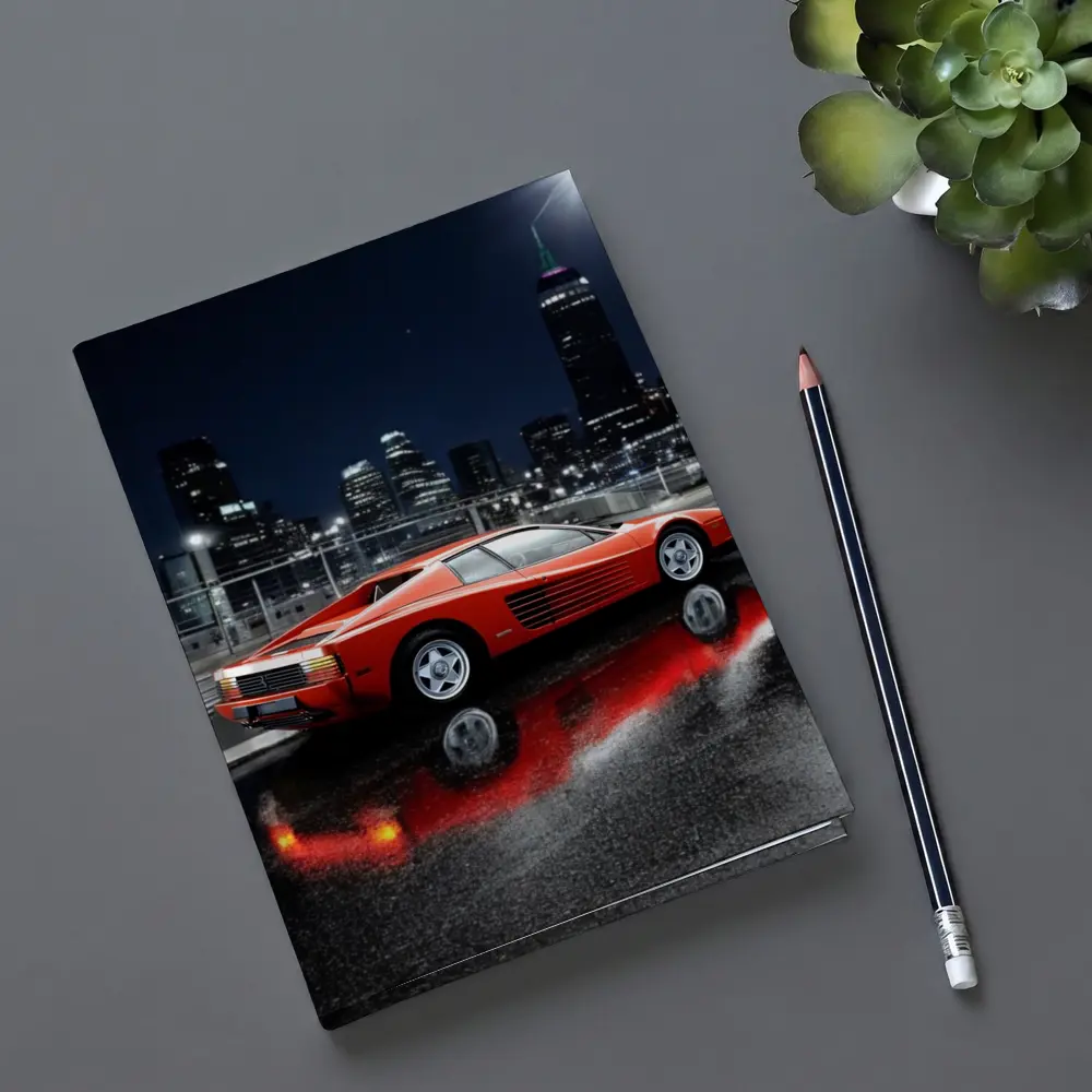 Ferrari Testarossa Red Wet Night City – Notebooks