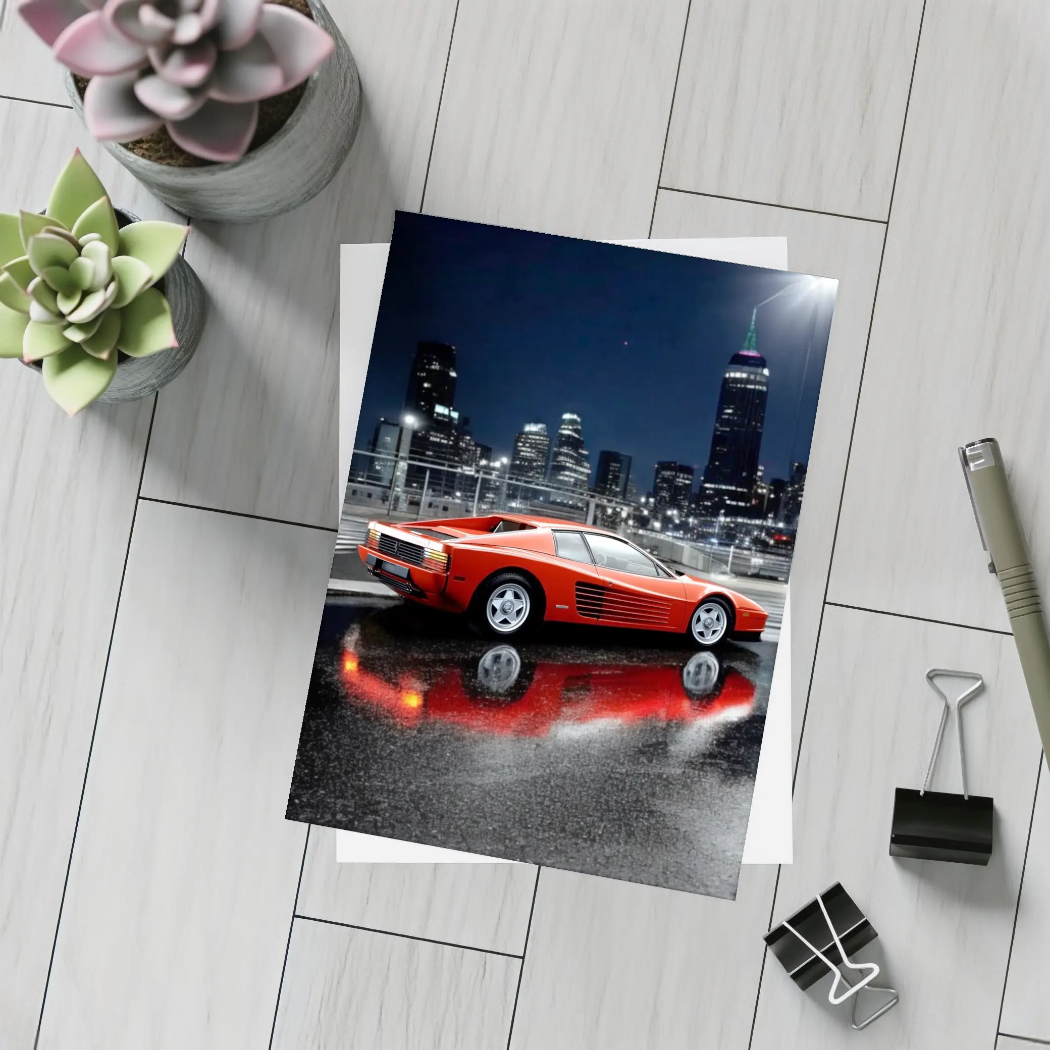 Ferrari Testarossa Red Wet Night City – Postcards