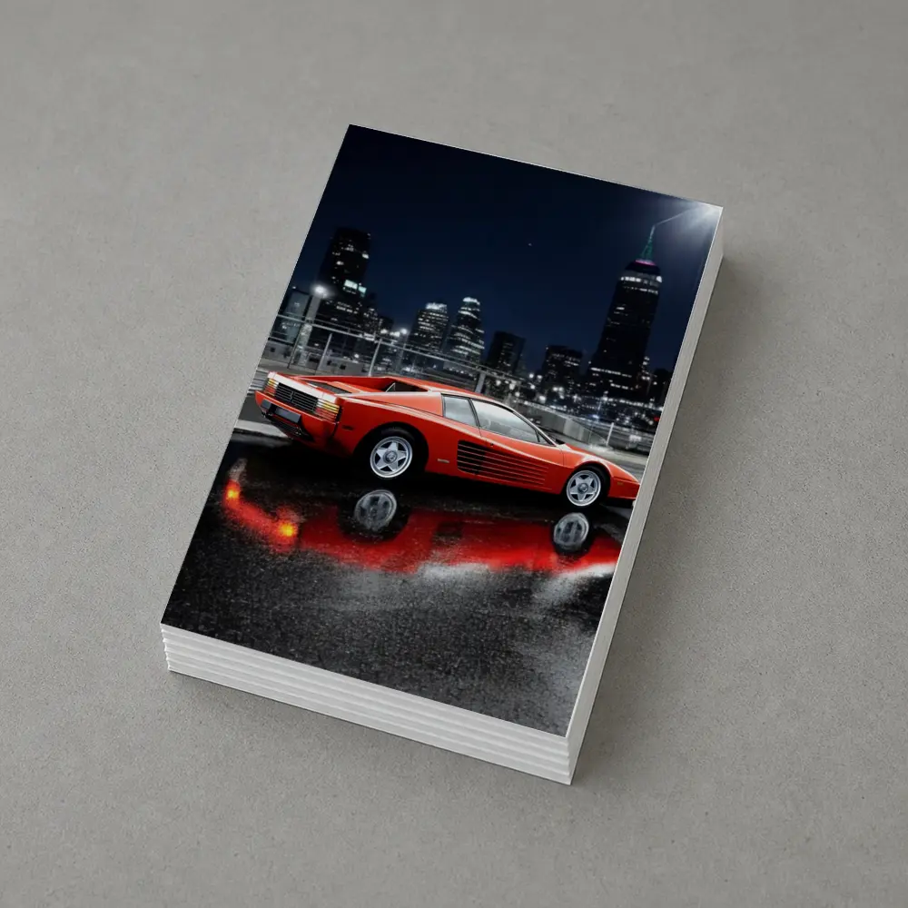 Ferrari Testarossa Red Wet Night City – Postcards