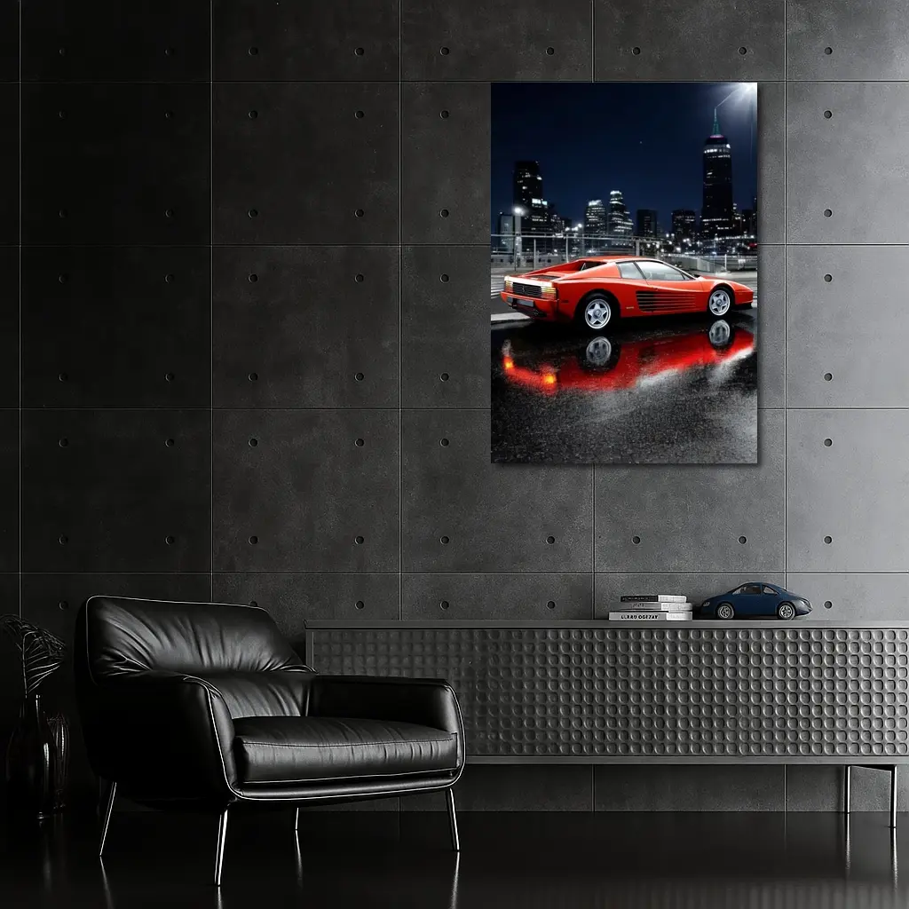 Ferrari Testarossa Red Wet Night City – Wall Art