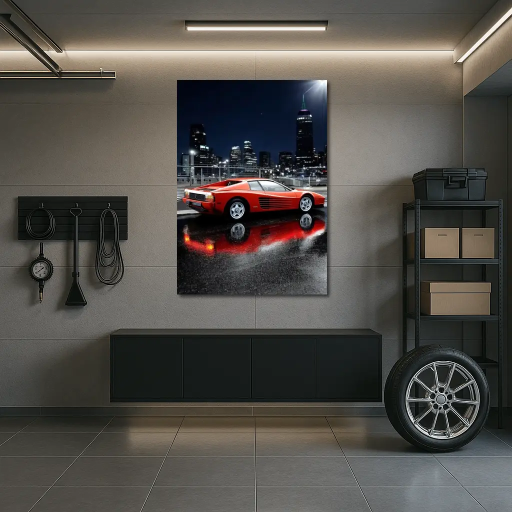 Ferrari Testarossa Red Wet Night City – Wall Art