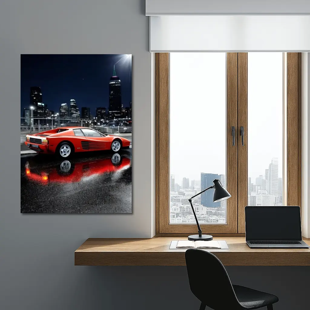 Ferrari Testarossa Red Wet Night City – Wall Art