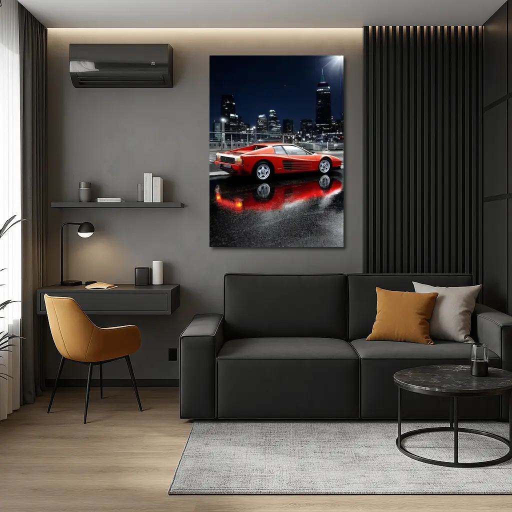 Ferrari Testarossa Red Wet Night City – Wall Art