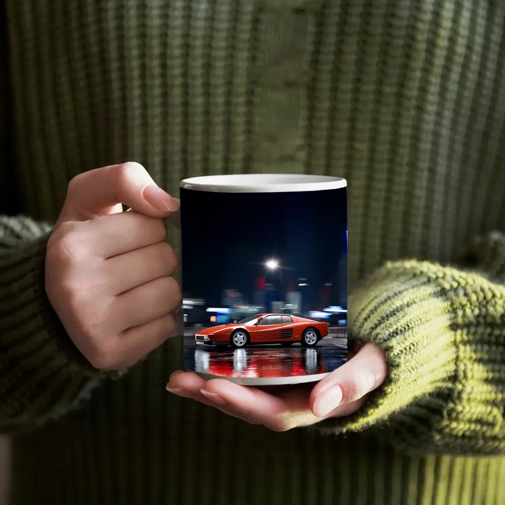 Ferrari Testarossa Red Wet City Night – Mugs