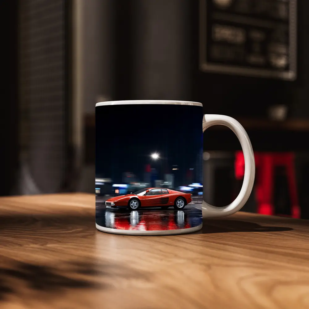 Ferrari Testarossa Red Wet City Night – Mugs