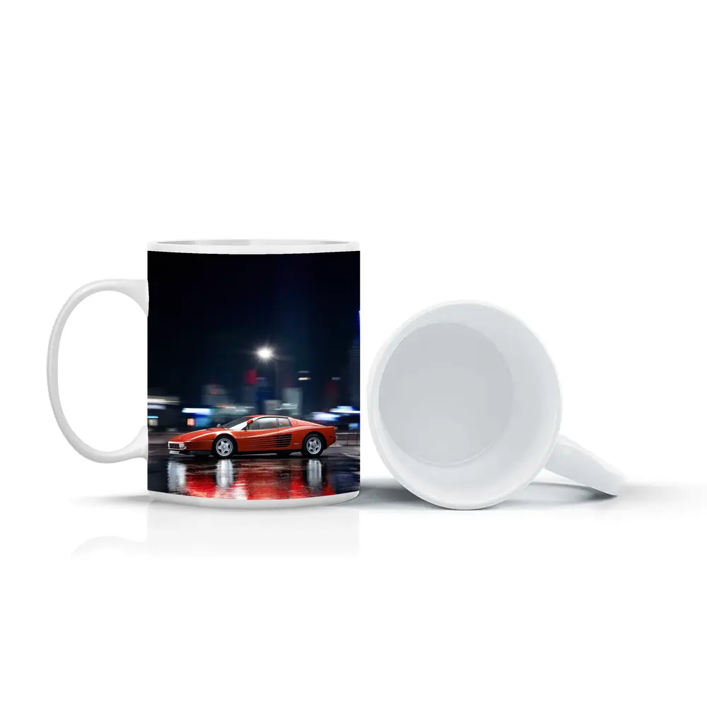 Ferrari Testarossa Red Wet City Night – Mugs