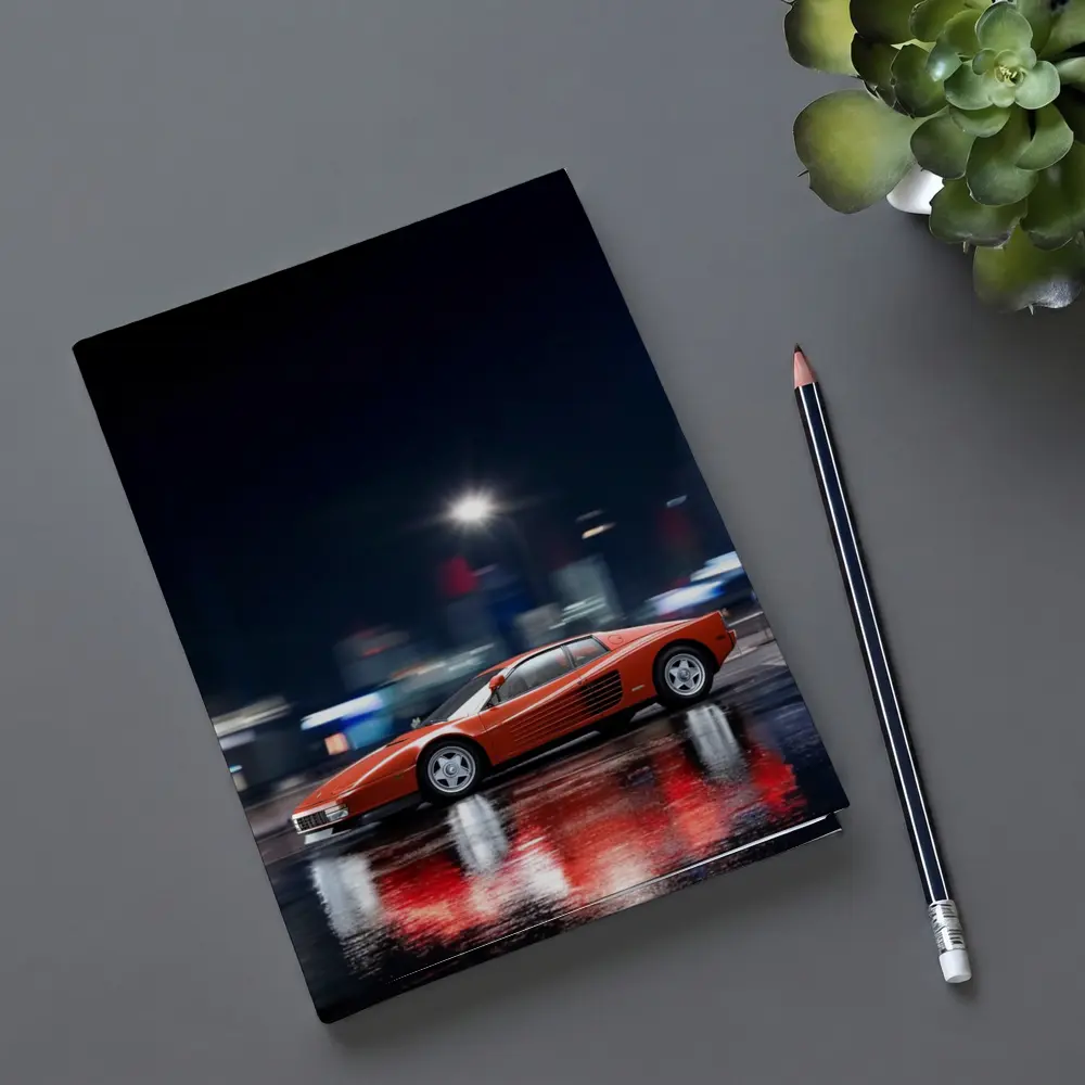 Ferrari Testarossa Red Wet City Night – Notebooks