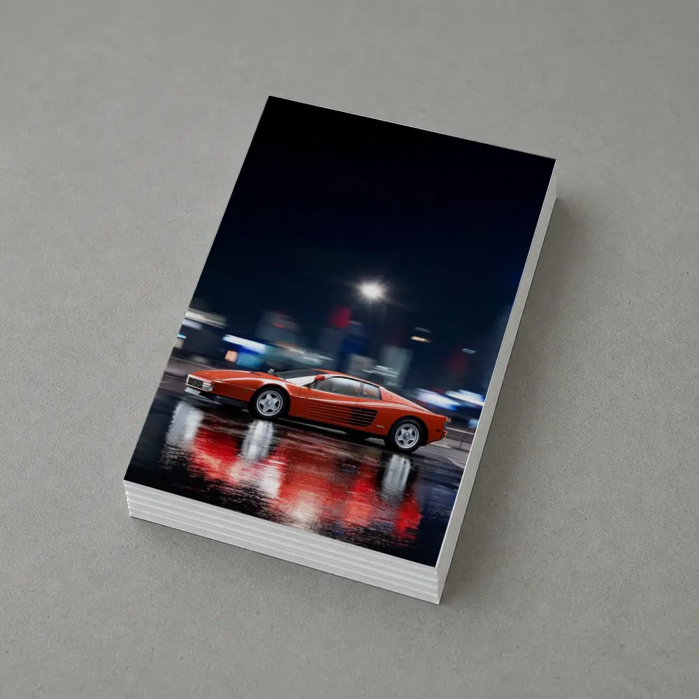 Ferrari Testarossa Red Wet City Night – Postcards