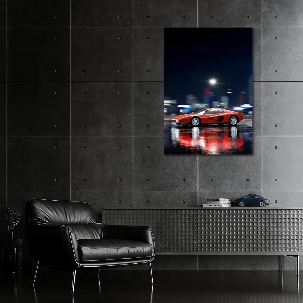 Ferrari Testarossa Red Wet City Night – Wall Art
