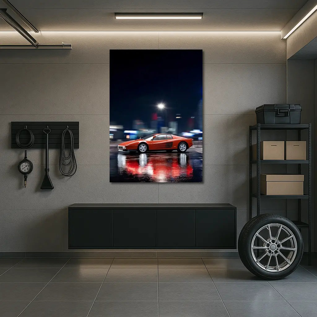 Ferrari Testarossa Red Wet City Night – Wall Art