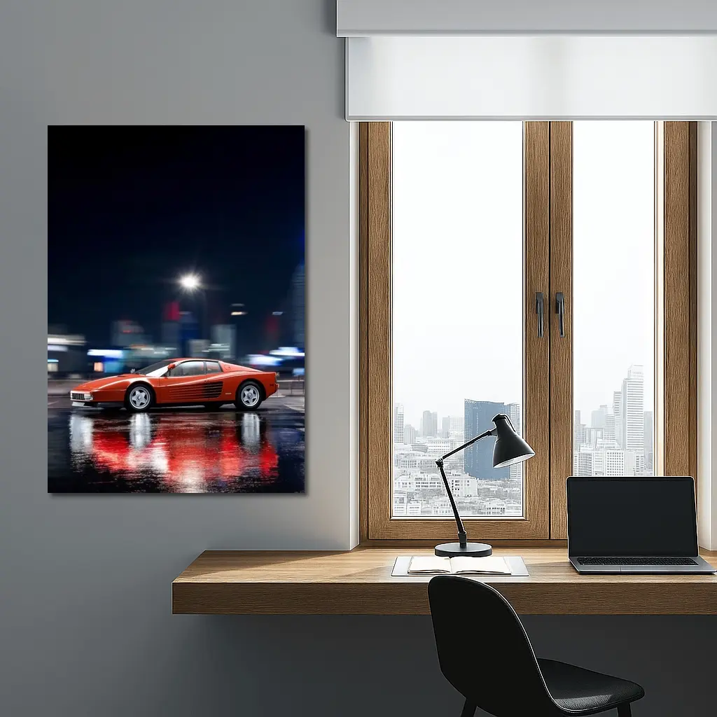 Ferrari Testarossa Red Wet City Night – Wall Art