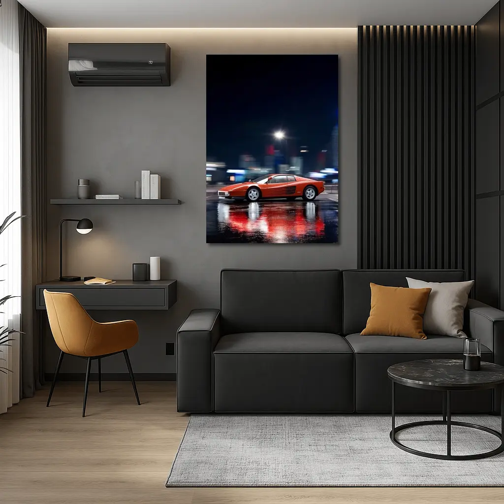 Ferrari Testarossa Red Wet City Night – Wall Art