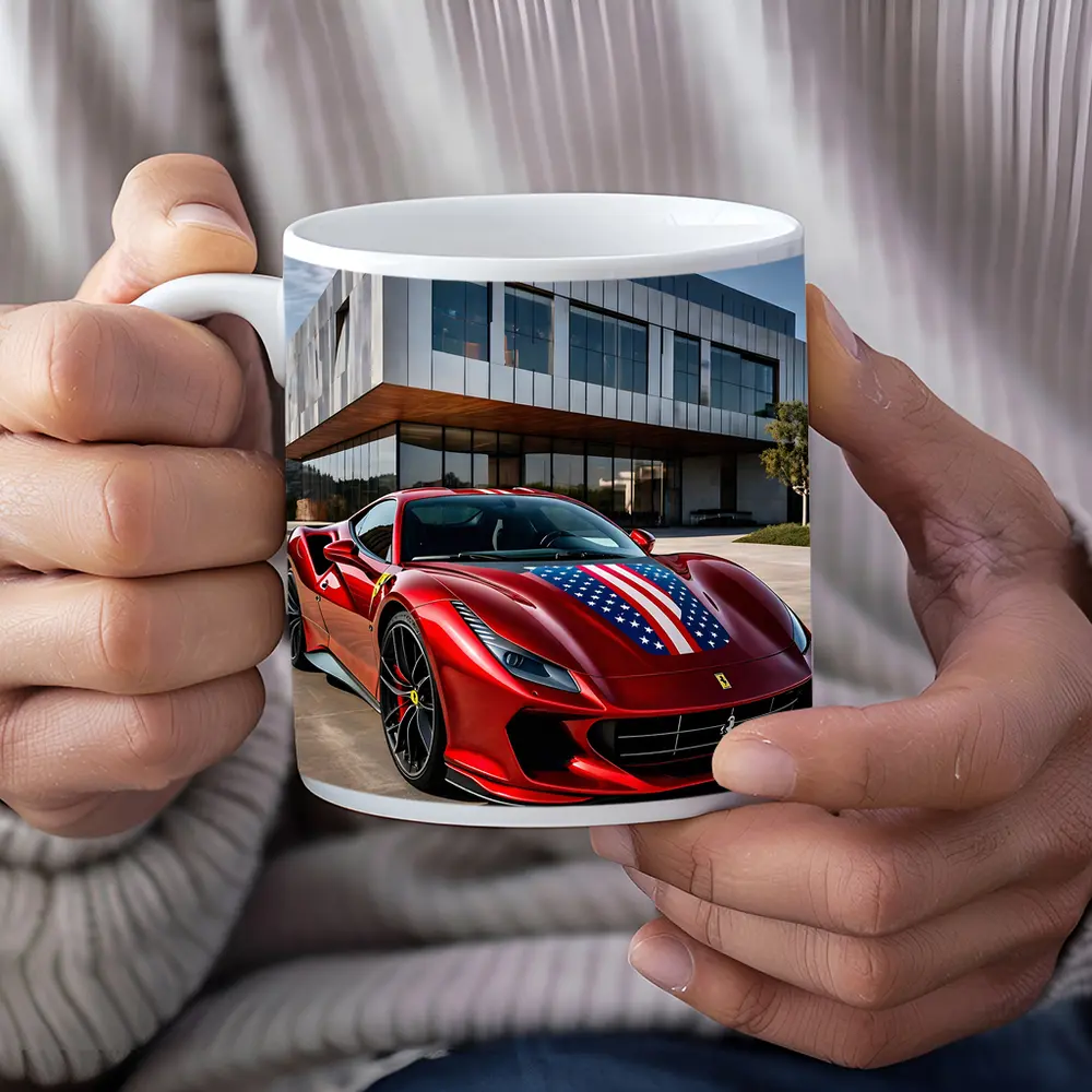 Ferrari F8 Tributo American Flag Modern Building – Mugs