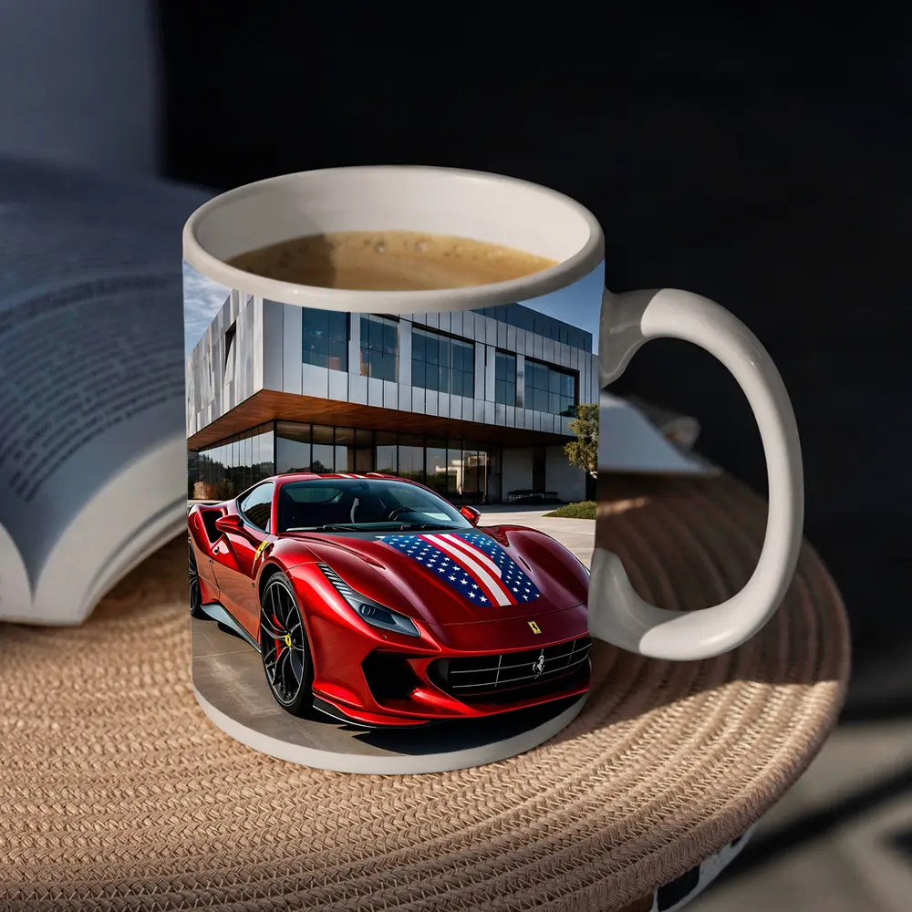 Ferrari F8 Tributo American Flag Modern Building – Mugs