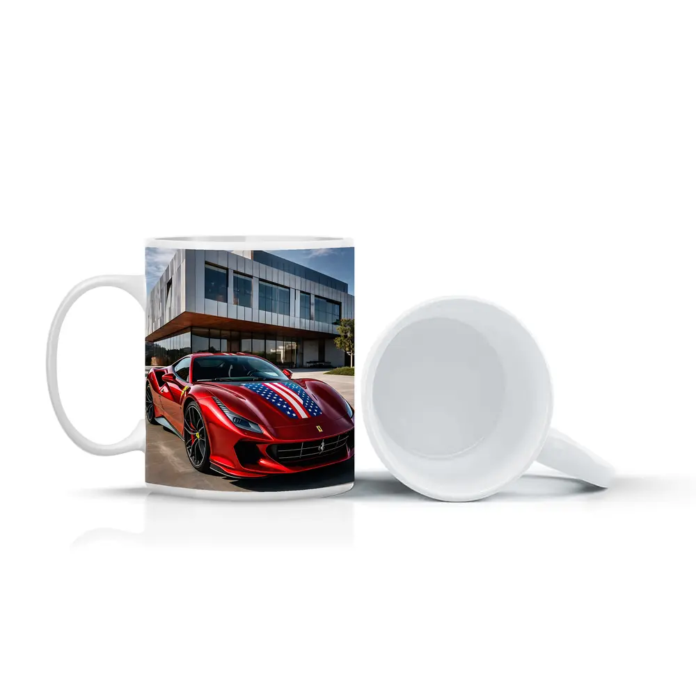 Ferrari F8 Tributo American Flag Modern Building – Mugs