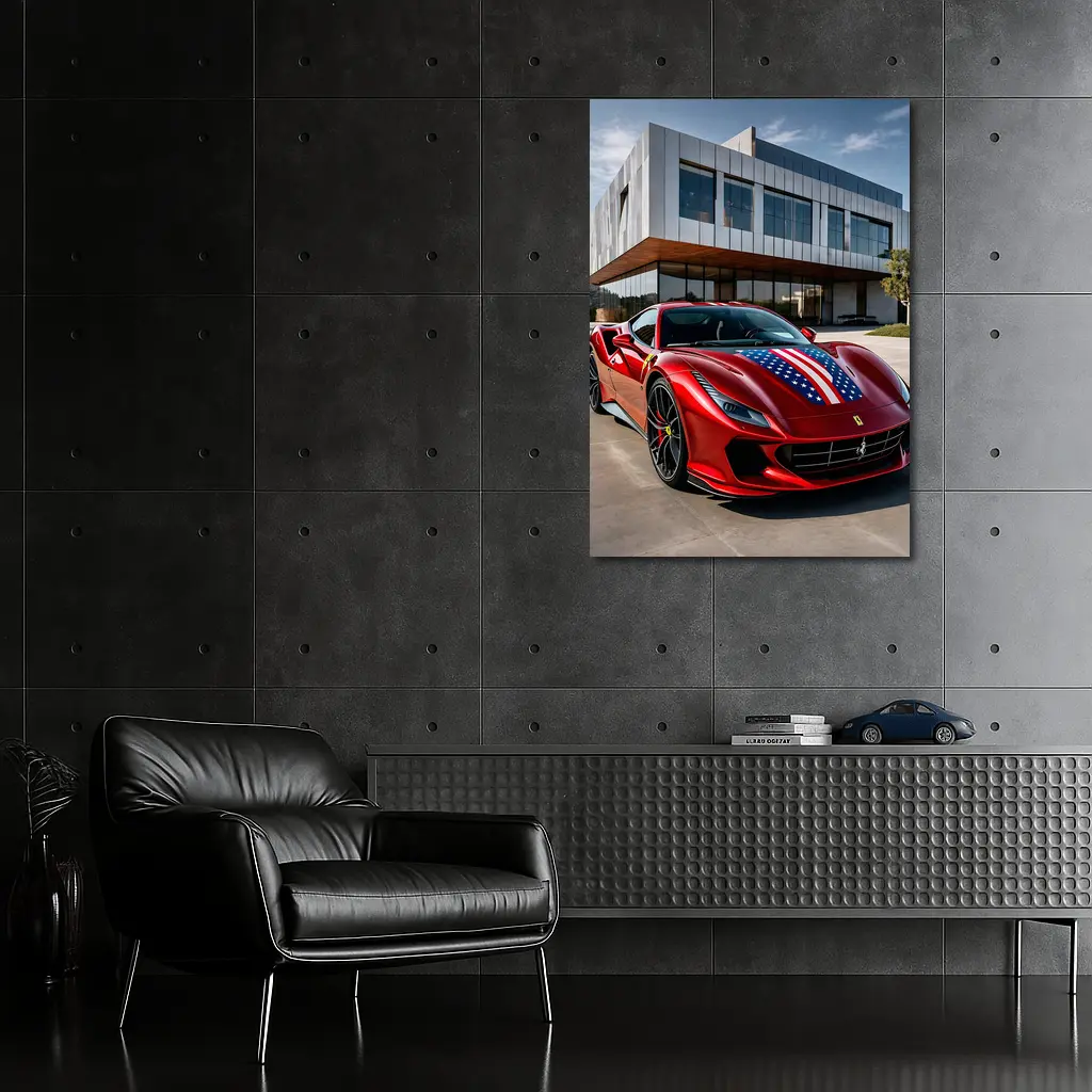 Ferrari F8 Tributo American Flag Modern Building – Wall Art