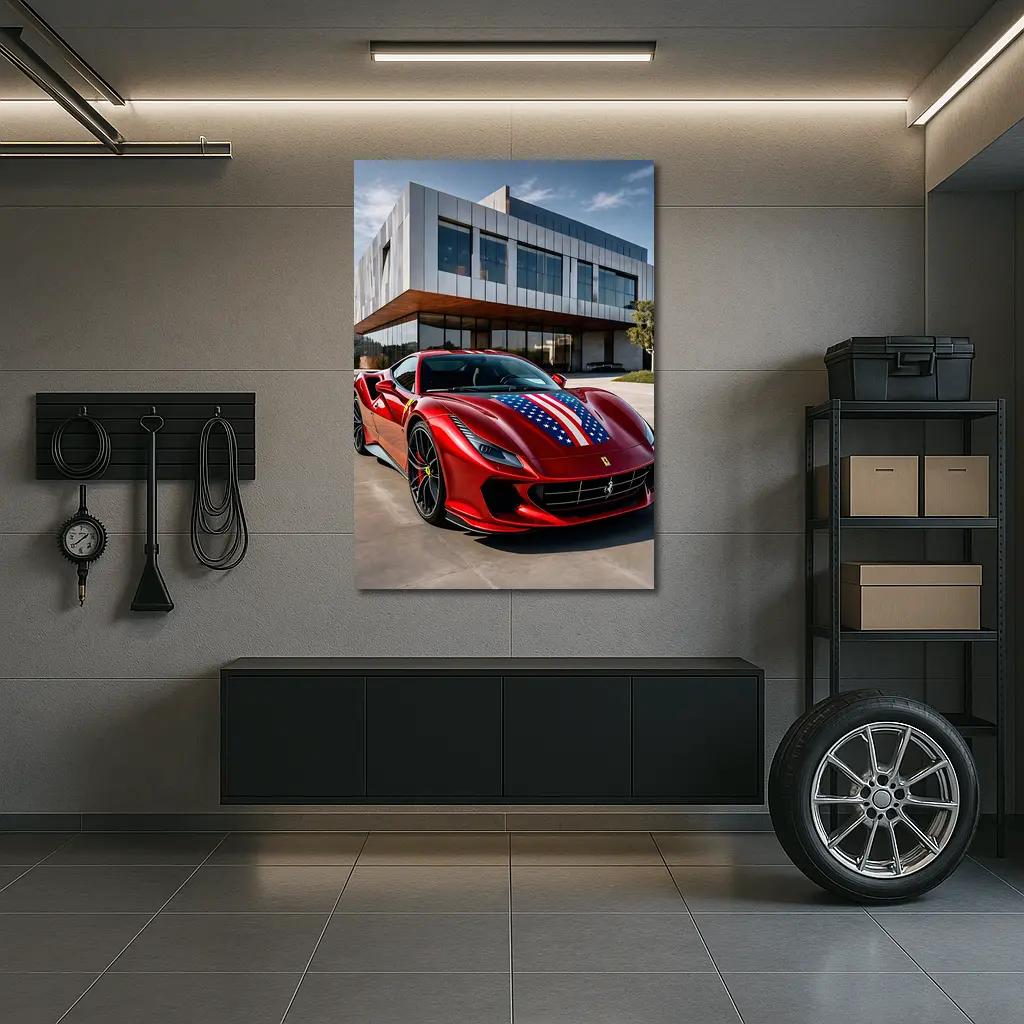 Ferrari F8 Tributo American Flag Modern Building – Wall Art