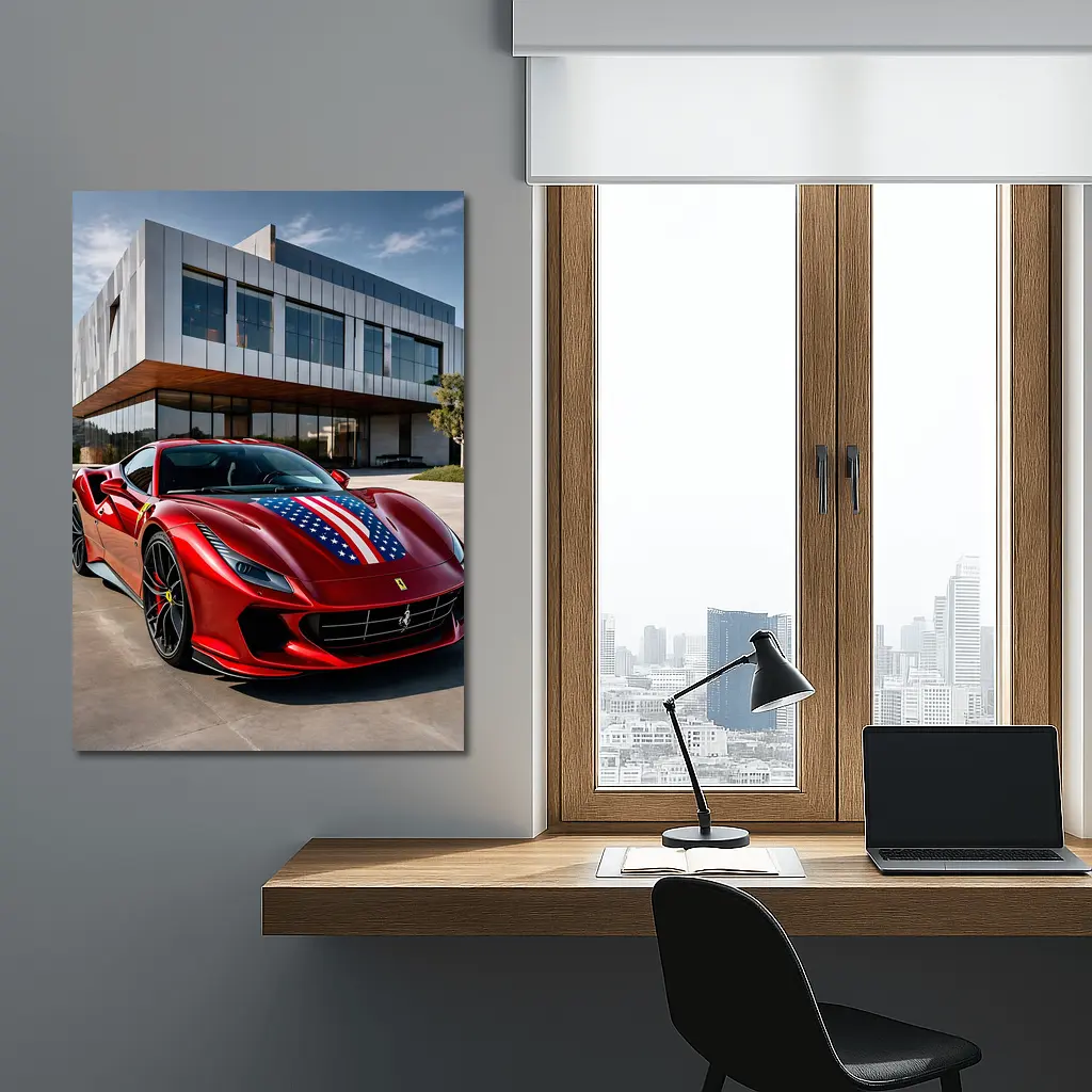 Ferrari F8 Tributo American Flag Modern Building – Wall Art