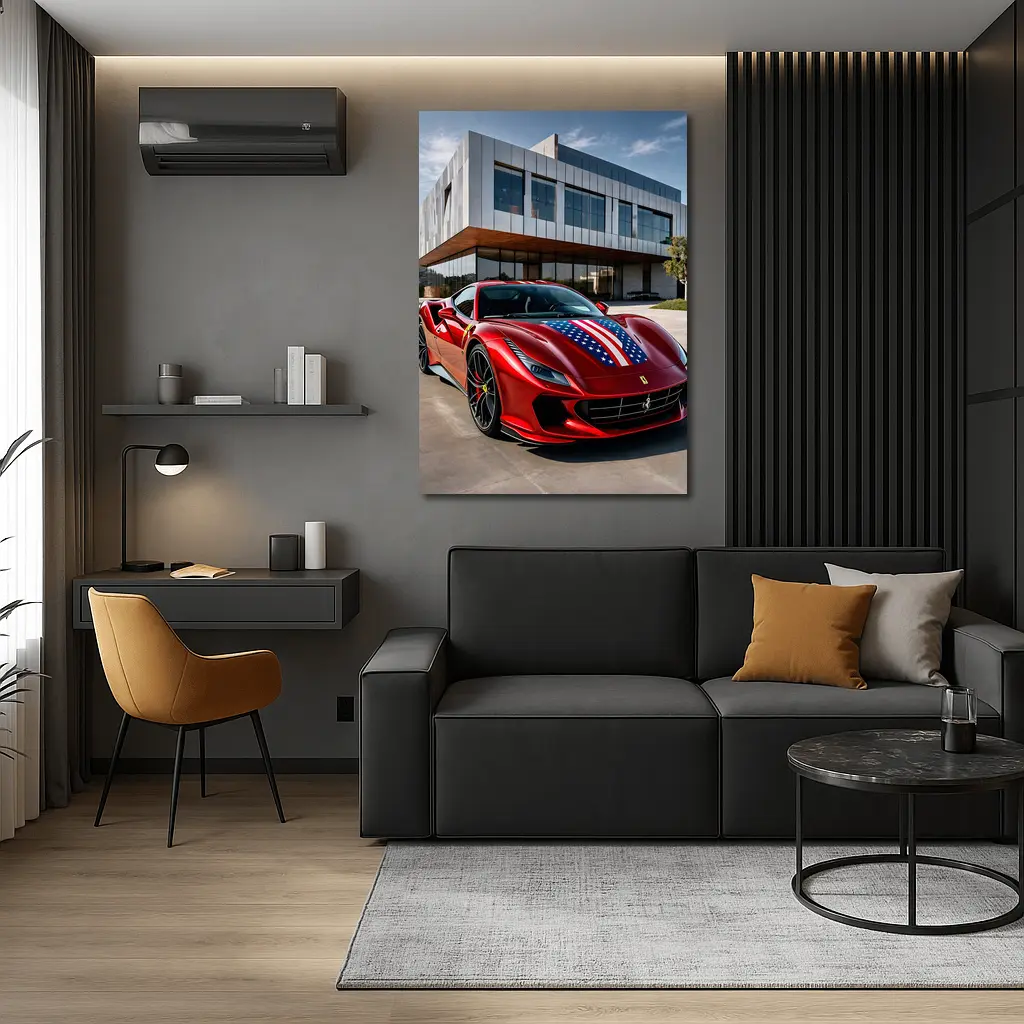 Ferrari F8 Tributo American Flag Modern Building – Wall Art