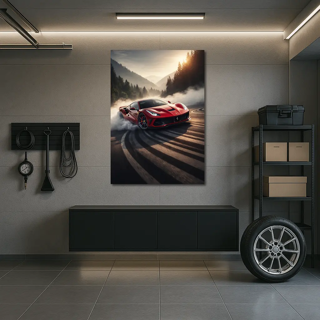 Ferrari F8 Drifting Mountain Road Smoke – Wall Art