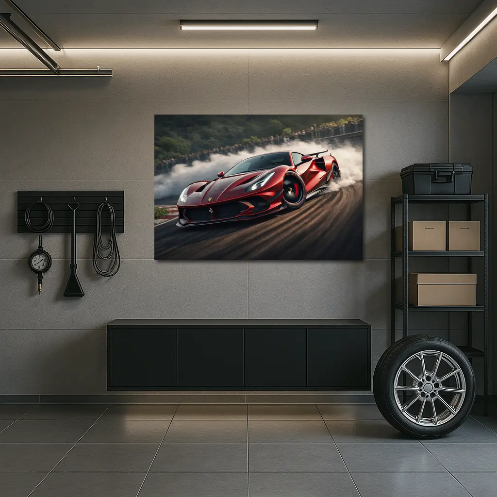 Ferrari F8 Drifting on Race Track – Wall Art
