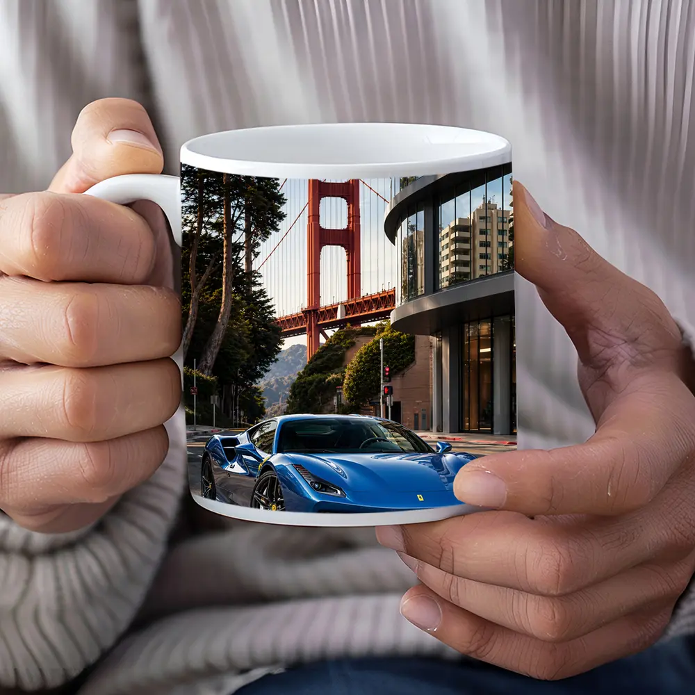 Ferrari F8 Blue Golden Gate Bridge – Mugs