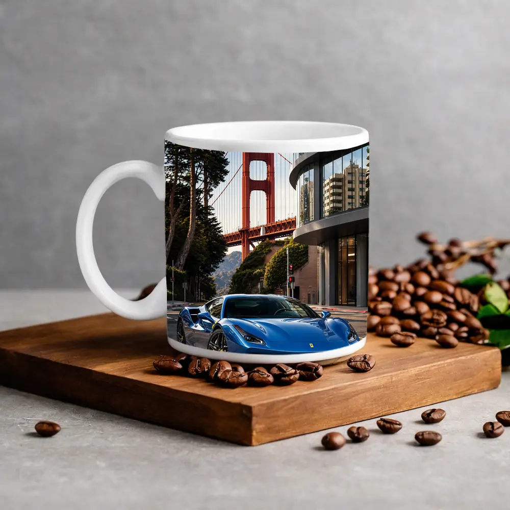 Ferrari F8 Blue Golden Gate Bridge – Mugs
