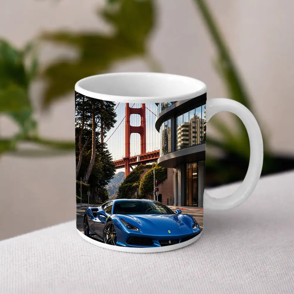 Ferrari F8 Blue Golden Gate Bridge – Mugs