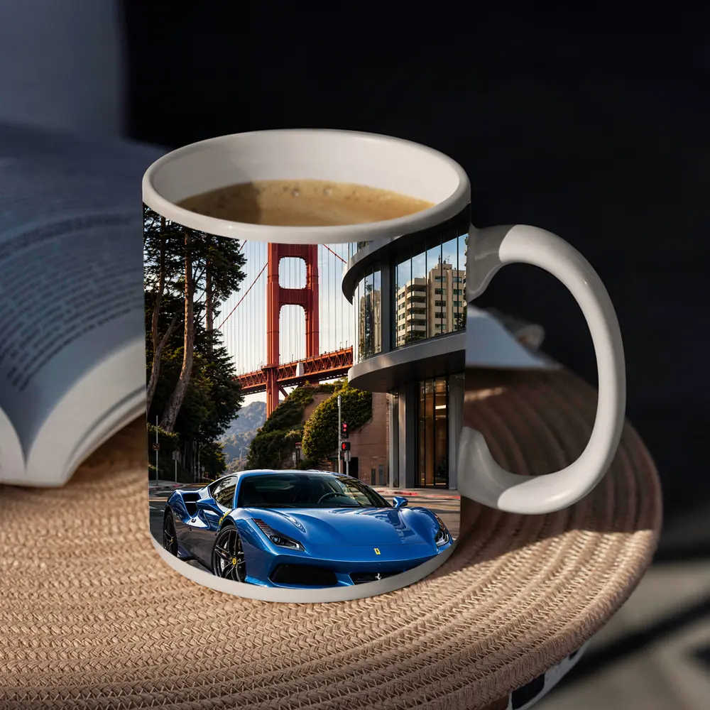 Ferrari F8 Blue Golden Gate Bridge – Mugs