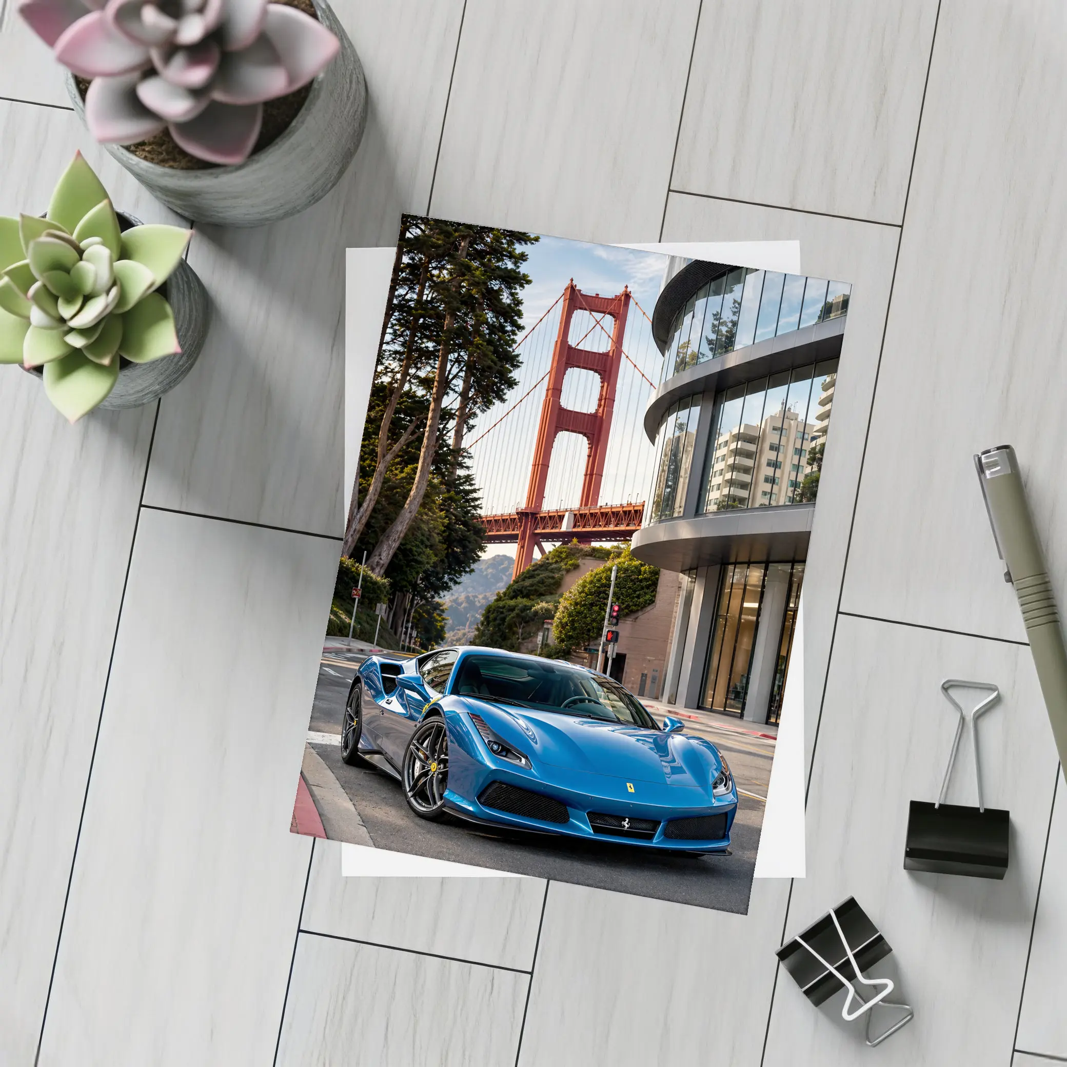 Ferrari F8 Blue Golden Gate Bridge – Postcards
