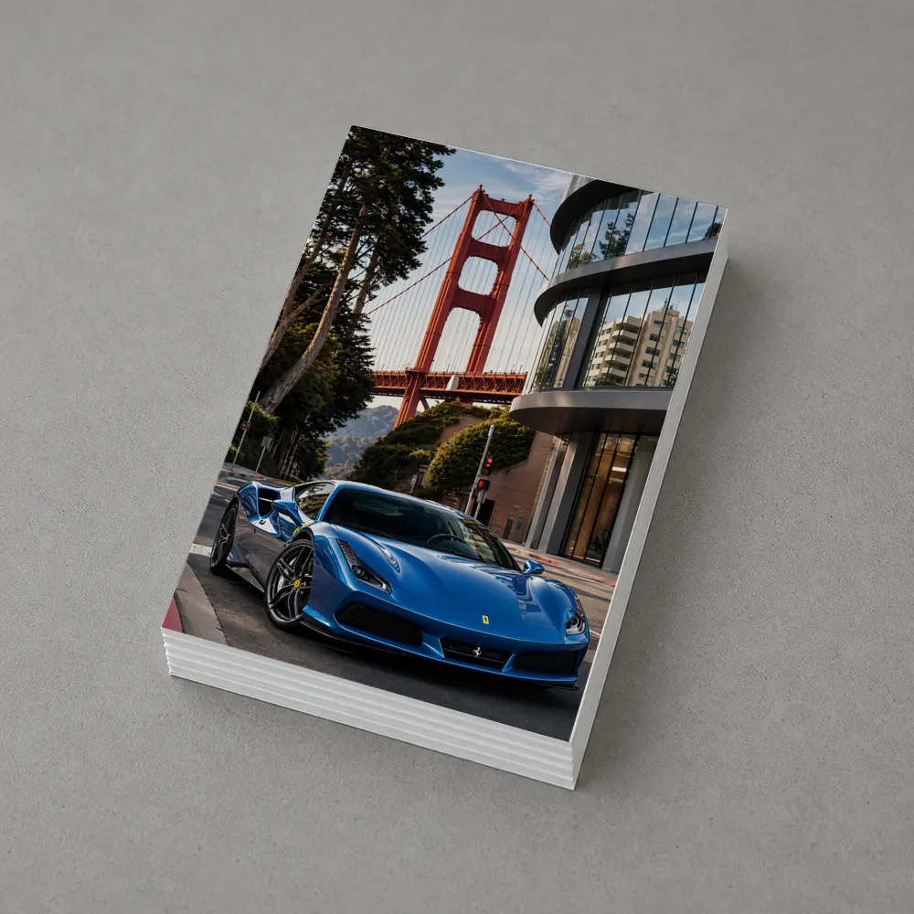 Ferrari F8 Blue Golden Gate Bridge – Postcards