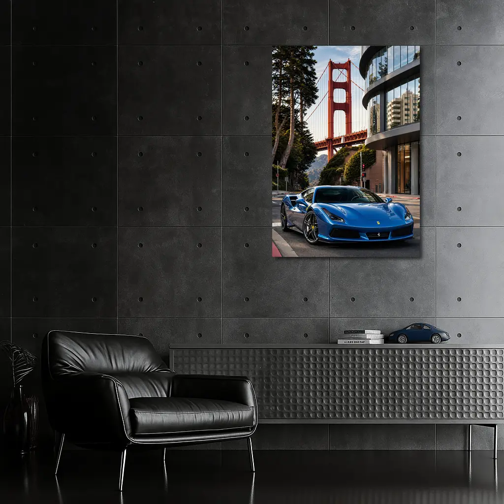 Ferrari F8 Blue Golden Gate Bridge – Wall Art