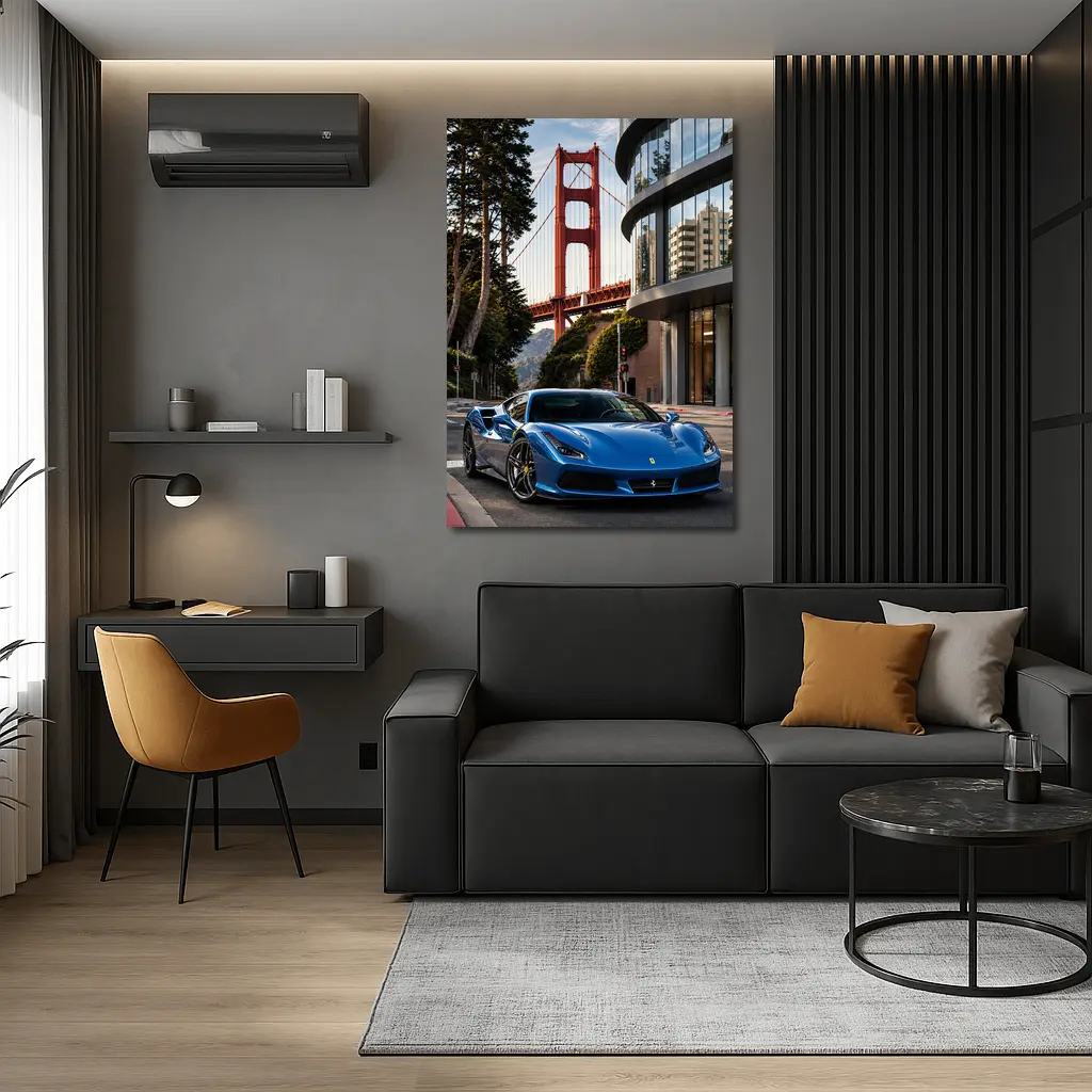 Ferrari F8 Blue Golden Gate Bridge – Wall Art